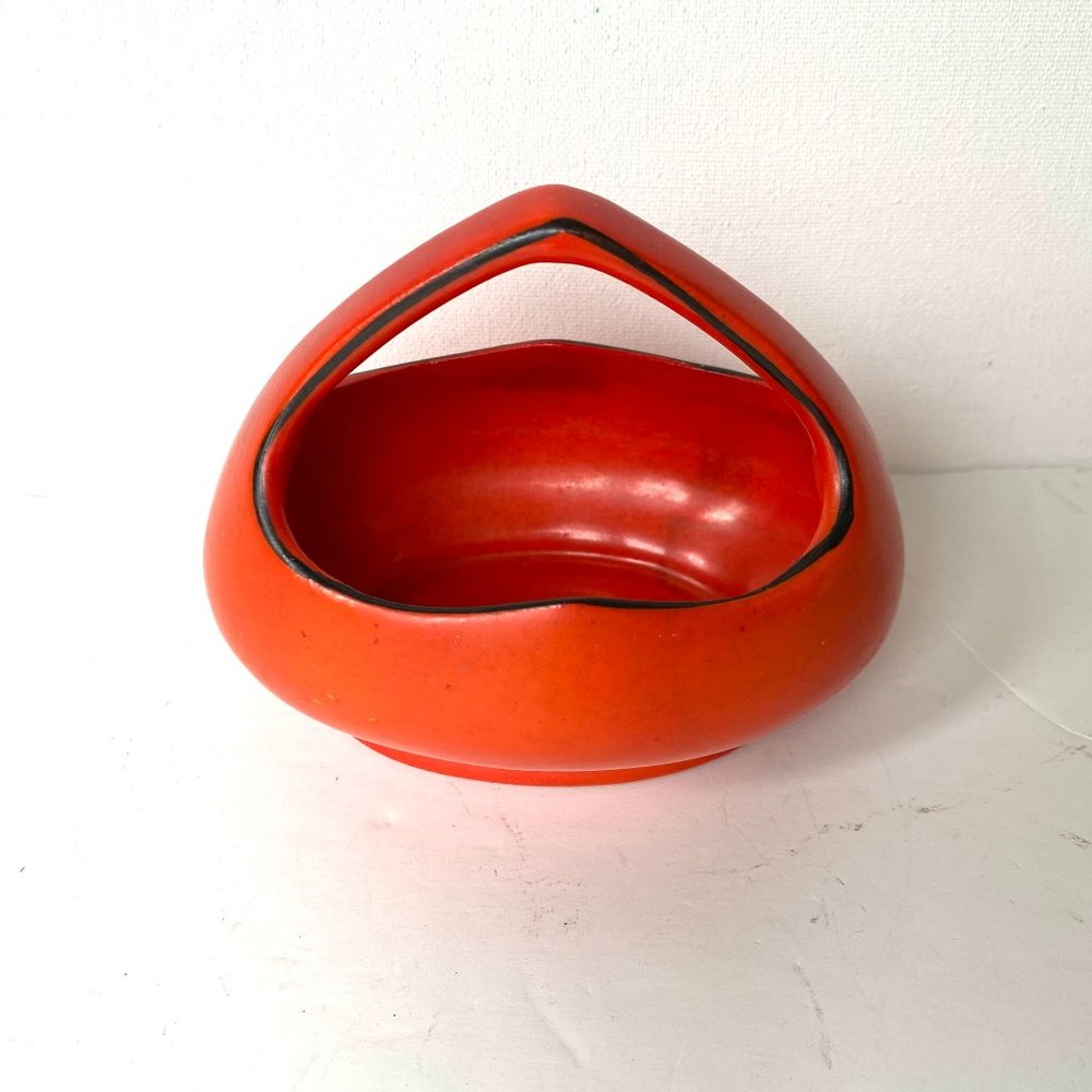 Vintage Czechoslovakia Coronet Ceramic Bridal Basket Pottery Orange Bohemian